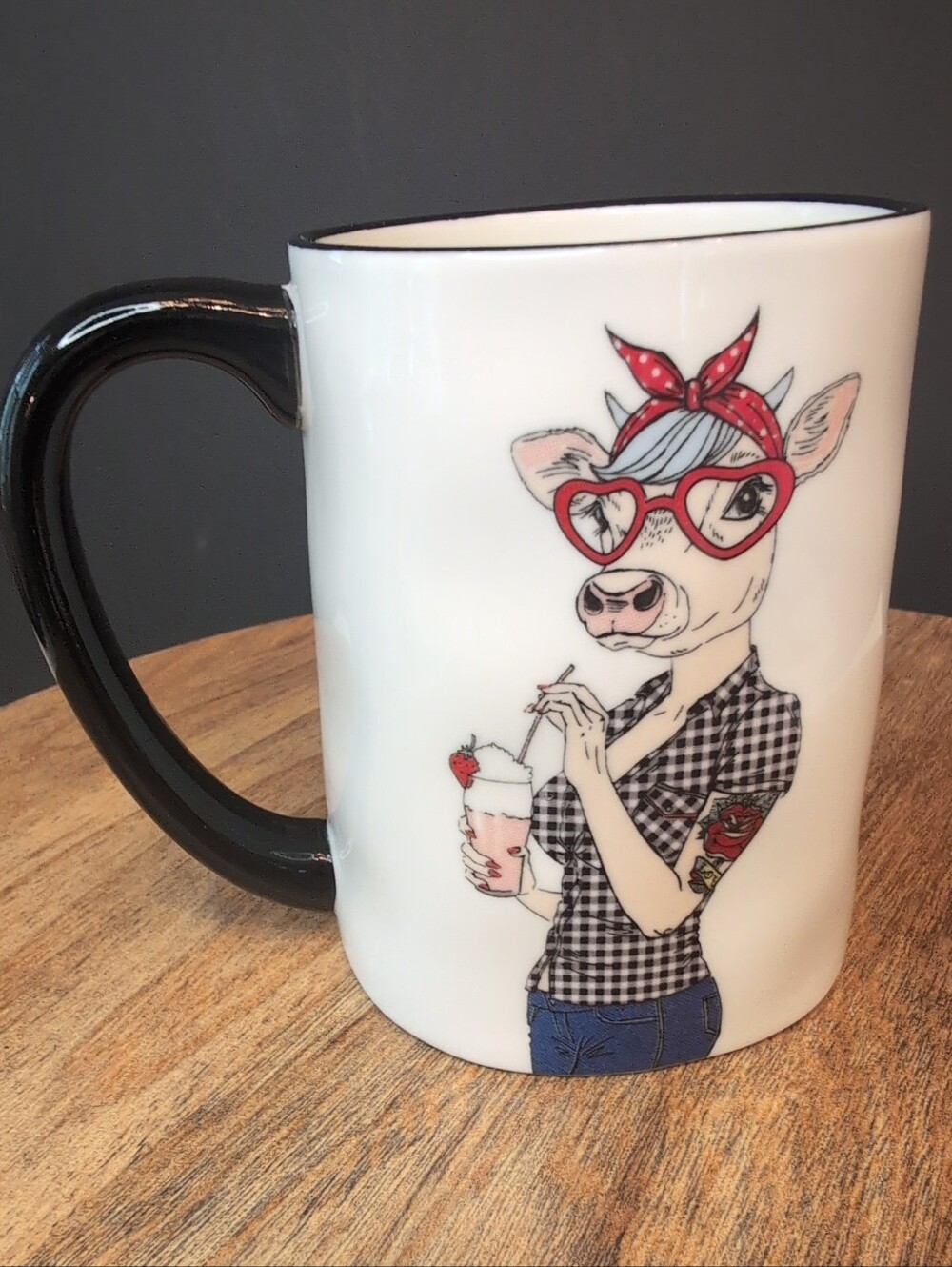 Hipster Mug With Tattooed Cow Wearing Heart-shaped Glasses
